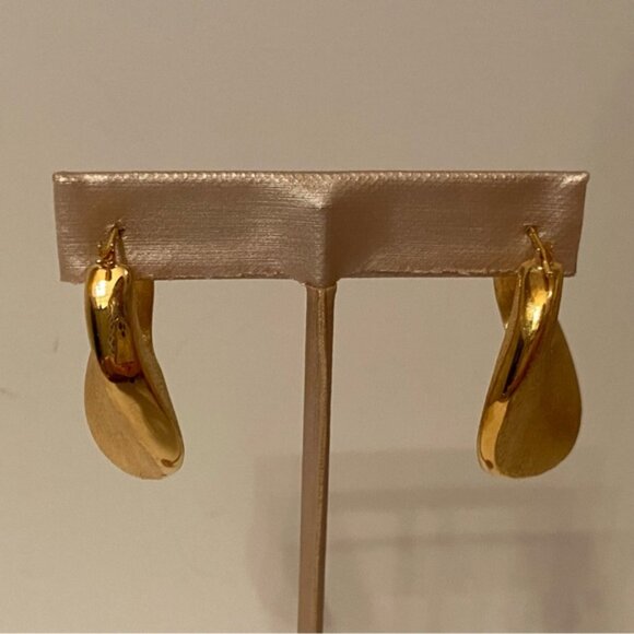 EARRINGS 925 GOLD VERMEIL STERLING SILVER BRUSHED MODERNIST HOOP DROP LEVER - Picture 8 of 9